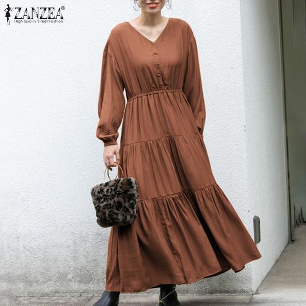 casual dresses women's elegant puff sleeve plus size autumn longue dress zanzea v neck maxi vestidos solid ruffle robe femme 5xl, Black;gray
casual dresses women's elegant puff sleeve plus size autumn longue dress zanzea v neck maxi vestidos solid ruffle robe femme 5xl, Black;gray