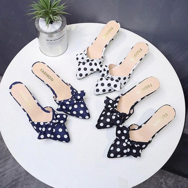 summer thin high heels sandals butterfly knot polka dots printing vintage slip on slides party daily pointed toe shoes for lady leathe k0b7#, Black
summer thin high heels sandals butterfly knot polka dots printing vintage slip on slides party daily pointed toe shoes for lady leathe k0b7#, Black