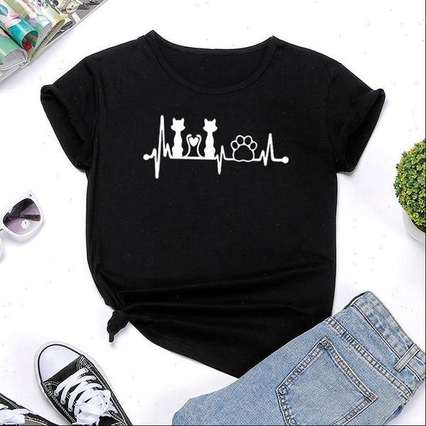 cat heartbeat electrocardiogram print t shirt women short sleeve o neck loose tshirt women tee shirt camisetas mujer, White
cat heartbeat electrocardiogram print t shirt women short sleeve o neck loose tshirt women tee shirt camisetas mujer, White