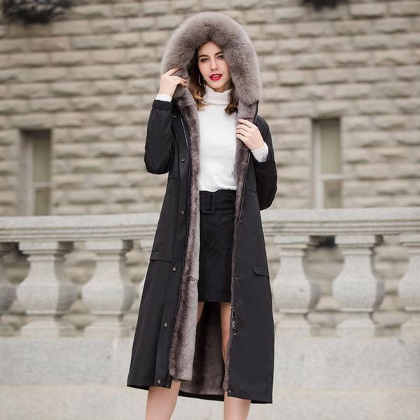 women's fur & faux pai overcome grass detachable rex liner long over knee hooded jacket, Black
women's fur & faux pai overcome grass detachable rex liner long over knee hooded jacket, Black