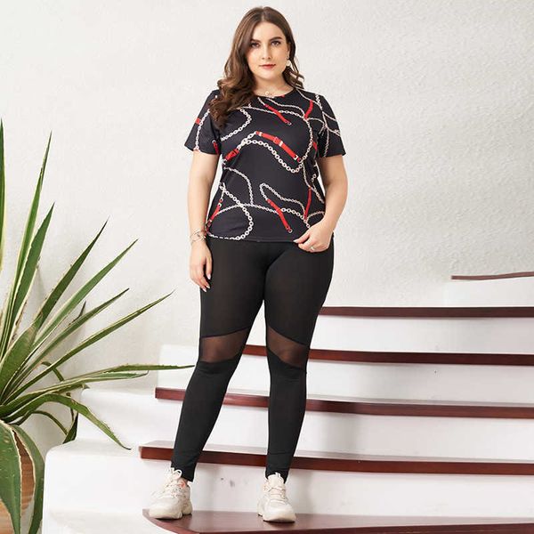 women's two piece pants 2021 tracksuit black chain print short sleeve t-shirt stretchable slim leggings sports casual summer trous, White
women's two piece pants 2021 tracksuit black chain print short sleeve t-shirt stretchable slim leggings sports casual summer trous, White