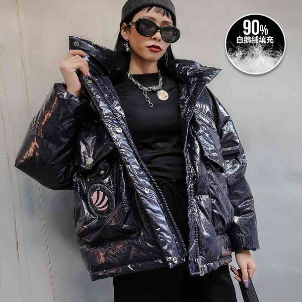 tuogu women's brand winter european fashion shiny warm large pocket white goose short down jacket women, Black
tuogu women's brand winter european fashion shiny warm large pocket white goose short down jacket women, Black