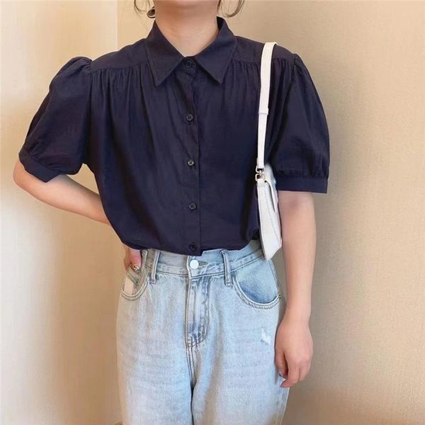 women's jackets 2021 summer clothing korean shirt temperament solid color lapel bubble sleeve slim fitting blouse, Black;brown
women's jackets 2021 summer clothing korean shirt temperament solid color lapel bubble sleeve slim fitting blouse, Black;brown
