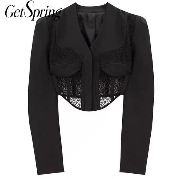 women's suits & blazers getspring women suit blazer irregular lace v-neck short jackets black white vintage coats 2021, White;black
women's suits & blazers getspring women suit blazer irregular lace v-neck short jackets black white vintage coats 2021, White;black