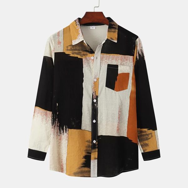 men's casual shirts fashion 2021 autumn color splice print shirt slim fit long sleeve button turn-down collar plus size, White;black
men's casual shirts fashion 2021 autumn color splice print shirt slim fit long sleeve button turn-down collar plus size, White;black