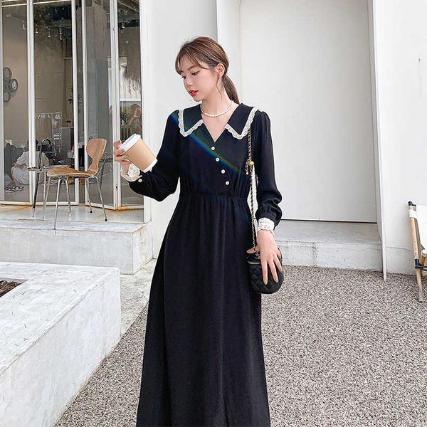 black drs female 2021 autumn korean long sleeve chiffon skirt hepburn knee length skirt lace super fairy, Black;gray
black drs female 2021 autumn korean long sleeve chiffon skirt hepburn knee length skirt lace super fairy, Black;gray
