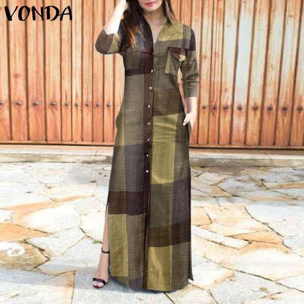 casual dresses women long sleeve shirt dress 2021 vonda vintage lapel neck plaid party maxi vestidos robe femme, Black;gray
casual dresses women long sleeve shirt dress 2021 vonda vintage lapel neck plaid party maxi vestidos robe femme, Black;gray