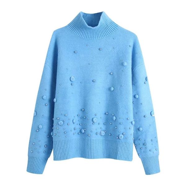 women's sweaters bbwm 2021 women vintage mock neck blue beaded decoration sweater female fashion loose casual pullover long sleeve chic, White;black
women's sweaters bbwm 2021 women vintage mock neck blue beaded decoration sweater female fashion loose casual pullover long sleeve chic, White;black