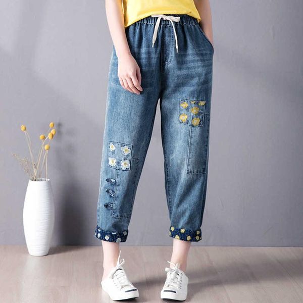 women's jeans 9260 women summer fashion elastic high waist floral embroidery patchwork retro ankle length denim pant female casual loos, Blue
women's jeans 9260 women summer fashion elastic high waist floral embroidery patchwork retro ankle length denim pant female casual loos, Blue