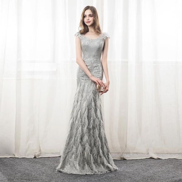 party dresses grey luxury ostrich feather cap sleeve lace vestidos de festa backless mermaid formal long evening prom gowns, White;black
party dresses grey luxury ostrich feather cap sleeve lace vestidos de festa backless mermaid formal long evening prom gowns, White;black