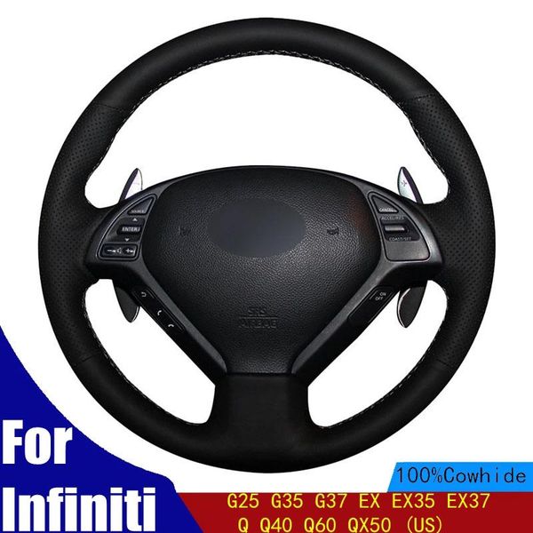 steering wheel covers diy car cover hand-stitched black genuine leather for infiniti g25 g35 g37 ex ex35 ex37 q q40 q60 qx50 (us)
steering wheel covers diy car cover hand-stitched black genuine leather for infiniti g25 g35 g37 ex ex35 ex37 q q40 q60 qx50 (us)