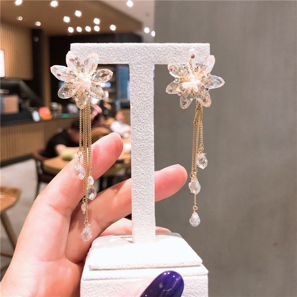 s925 silver needle korean version new style, personalized transparent flower fresh water real pearl long ear line temperament earrings 83z6, Golden
s925 silver needle korean version new style, personalized transparent flower fresh water real pearl long ear line temperament earrings 83z6, Golden