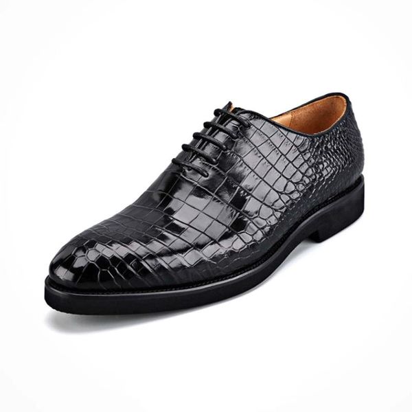 dress shoes luolundika thailand import crocodile leather male men business shoe lace-up, Black