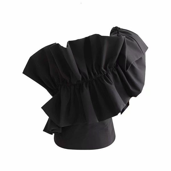women cascading ruffles irregular one shoulder black blouse female casual elastic shirt chic femininas blusas ls4363, White
women cascading ruffles irregular one shoulder black blouse female casual elastic shirt chic femininas blusas ls4363, White