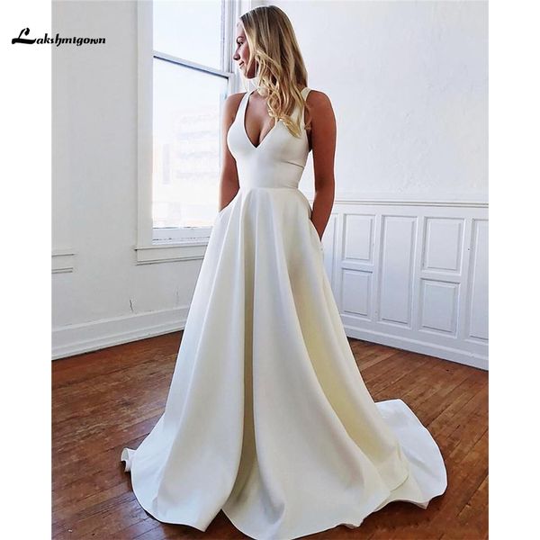 2021 new satin a line wedding es with pockets bow backless summer garden bridal gowns 2lzc, White
2021 new satin a line wedding es with pockets bow backless summer garden bridal gowns 2lzc, White