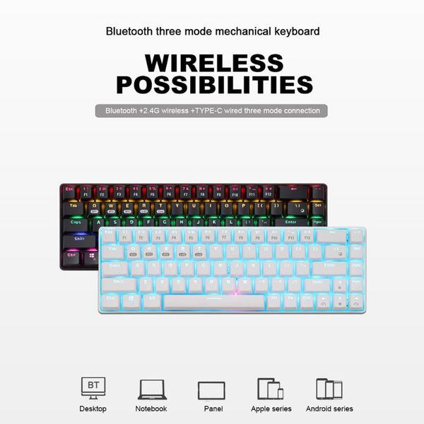 xm-rf68 mechanical keyboard 68-key multi device 3 mode bluetooth + 2.4ghz wireless + wired keyboard for desklapcomputer