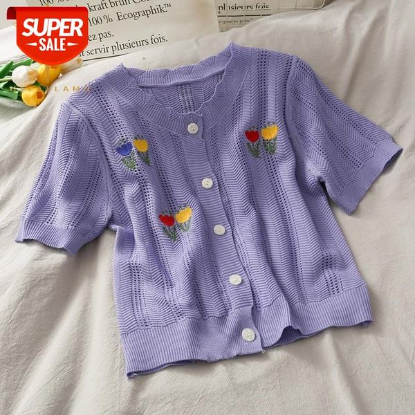 Korea Harajuku Cardigan Women Tee Flower Embroidered Top Single Breasted O Neck Tshirt Hollow Out Knitted Sweet Female T Shirt #RT0v, White
Korea Harajuku Cardigan Women Tee Flower Embroidered Top Single Breasted O Neck Tshirt Hollow Out Knitted Sweet Female T Shirt #RT0v, White
