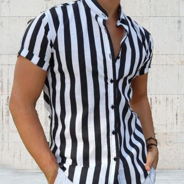men's casual shirts nice-looking short sleeve shirt eye-catching stripes pattern all-match stand collar men cardigan for outdoor, White;black
men's casual shirts nice-looking short sleeve shirt eye-catching stripes pattern all-match stand collar men cardigan for outdoor, White;black