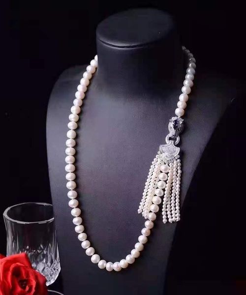 chains fashion jewelry micro inlaid zircon leopard head accessories 8-9mm white freshwater pearl tassel pendant necklace 65cm long, Silver
chains fashion jewelry micro inlaid zircon leopard head accessories 8-9mm white freshwater pearl tassel pendant necklace 65cm long, Silver