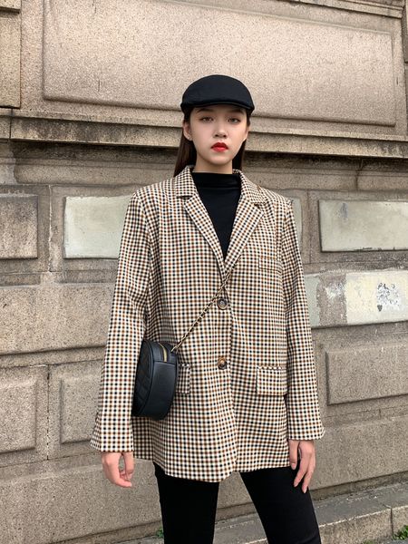 2021 spring female elegante casual notched collar long-sleeved single breasted panelle yellow plaid blazer coat 16w475, Black;brown
2021 spring female elegante casual notched collar long-sleeved single breasted panelle yellow plaid blazer coat 16w475, Black;brown