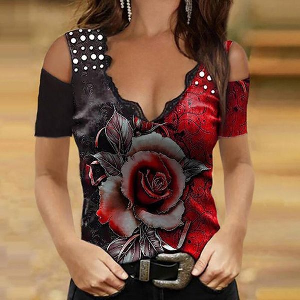 women's t-shirt red rose print chain strap off shoulder tshirt women summer v neck elegant zipper shirt short sleeve streetwear mujer, White
women's t-shirt red rose print chain strap off shoulder tshirt women summer v neck elegant zipper shirt short sleeve streetwear mujer, White