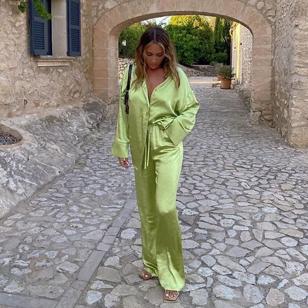 women's two piece pants 2021 satin tracksuit women long sleeve shirts and high waist elegant casual 2 sets green party outfits, White
women's two piece pants 2021 satin tracksuit women long sleeve shirts and high waist elegant casual 2 sets green party outfits, White