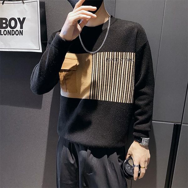 men's sweaters 2021 winter autumn sweater korean splicing knitted pullovers long sleeve slim fit round neck knitwear men clothing, White;black
men's sweaters 2021 winter autumn sweater korean splicing knitted pullovers long sleeve slim fit round neck knitwear men clothing, White;black