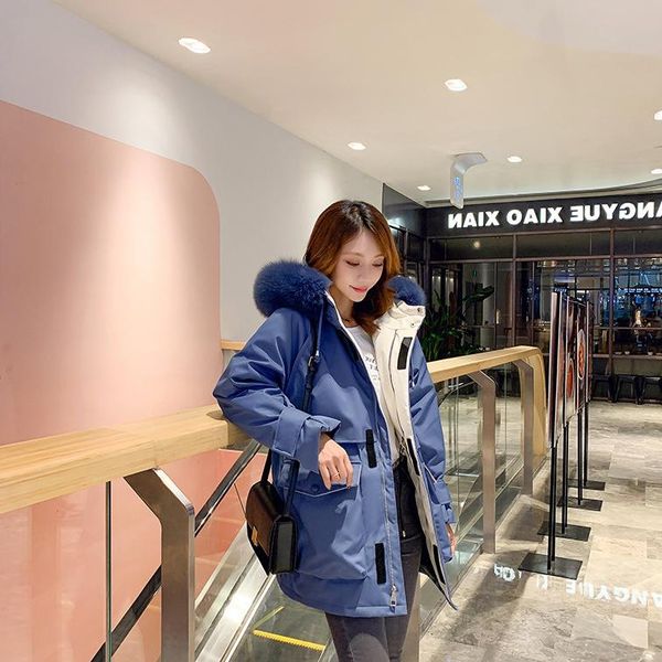 women's down & parkas 100% white duck big wool collar work clothes korean loose thickened cotton jacket, Black
women's down & parkas 100% white duck big wool collar work clothes korean loose thickened cotton jacket, Black