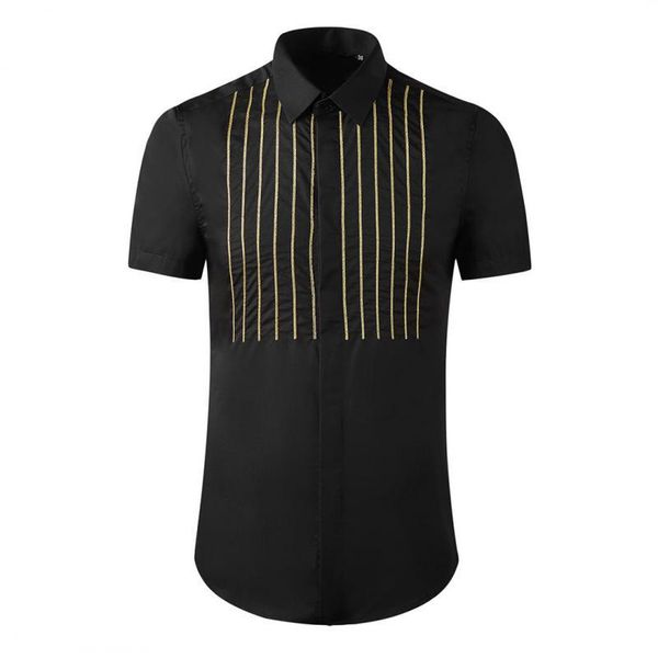 men's casual shirts luxury mens gold stripe short sleeve dress slim fit chain embroidery male, White;black
men's casual shirts luxury mens gold stripe short sleeve dress slim fit chain embroidery male, White;black