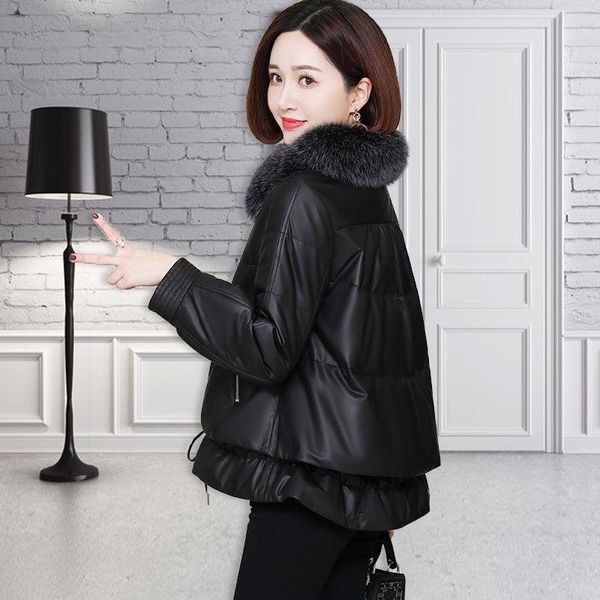 women's leather & faux winter jacket with fur women cotton padded coat outwear slim short 2021 thick pu chaqueta mujer parka abrigos y6, Black
women's leather & faux winter jacket with fur women cotton padded coat outwear slim short 2021 thick pu chaqueta mujer parka abrigos y6, Black