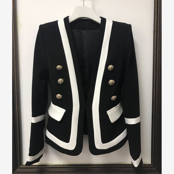 high street new fashion 2021 designer women's classic black white color block metal buttons blazer jacket outer wear rhlx, White;black
high street new fashion 2021 designer women's classic black white color block metal buttons blazer jacket outer wear rhlx, White;black