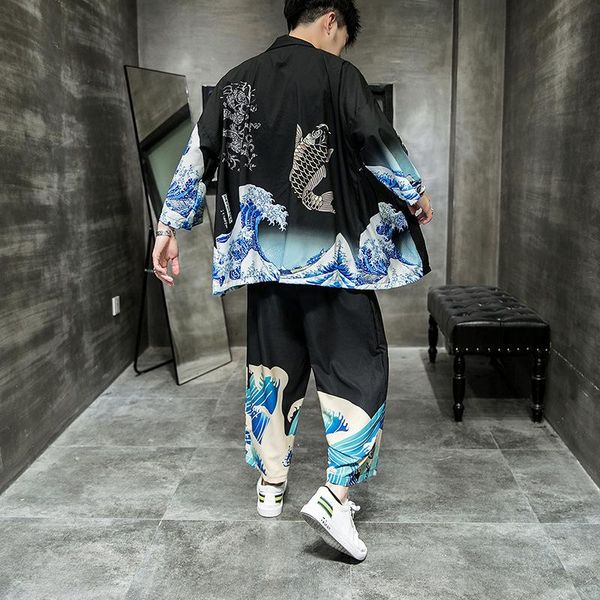 men's tracksuits men black print kimono suit summer spring cardigan casual streetwear male loose beach with pants yukata haori, Gray
men's tracksuits men black print kimono suit summer spring cardigan casual streetwear male loose beach with pants yukata haori, Gray