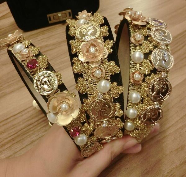 brand vintage baroque gold flower pearl rhinestone hair bands lace metal coins portrait wild headband women hair jewelry, Silver
brand vintage baroque gold flower pearl rhinestone hair bands lace metal coins portrait wild headband women hair jewelry, Silver