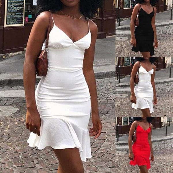casual dresses summer party basic ladies spaghetti straps ruffles solid color v neck dress for slim pencil short vestido, Black;gray
casual dresses summer party basic ladies spaghetti straps ruffles solid color v neck dress for slim pencil short vestido, Black;gray