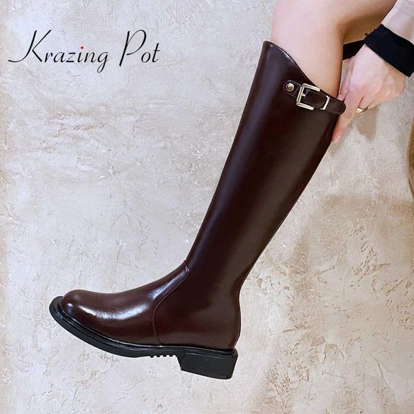 boots krazing pot 2022 arrival riding cow split leather round toe med heel buckle decoration concise thigh high l89, Black
boots krazing pot 2022 arrival riding cow split leather round toe med heel buckle decoration concise thigh high l89, Black