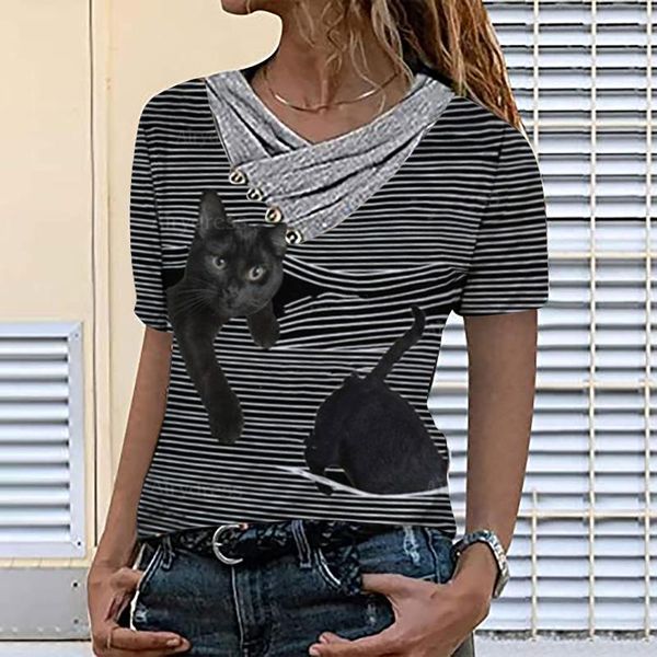 women's t-shirt plus size t-shirts for women cross v-neck buttons summer t shirt cat striped print female casual woman clothing, White
women's t-shirt plus size t-shirts for women cross v-neck buttons summer t shirt cat striped print female casual woman clothing, White