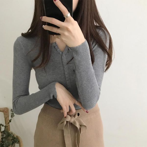 women's sweaters v neck white women autumn winter long sleeve slim solid streetwear knitted korean pullover, White;black
women's sweaters v neck white women autumn winter long sleeve slim solid streetwear knitted korean pullover, White;black