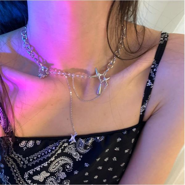 chains fashion jewelry star pendant necklace 2021 design glass beads splicing chain for women party gifts, Silver
chains fashion jewelry star pendant necklace 2021 design glass beads splicing chain for women party gifts, Silver