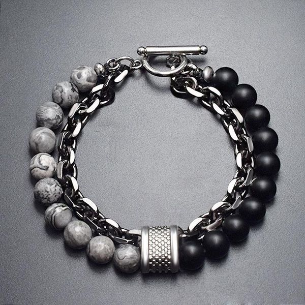natural frosted stone bracelet for men boy double-layer chain link bangle wristband fashion charm jewelry, Golden;silver
natural frosted stone bracelet for men boy double-layer chain link bangle wristband fashion charm jewelry, Golden;silver