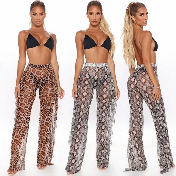 women's swimwear women bikini cover-ups 2021 summer mesh sheer ruffle beach pants leopard sneakskin print see through cover ups, White;black
women's swimwear women bikini cover-ups 2021 summer mesh sheer ruffle beach pants leopard sneakskin print see through cover ups, White;black