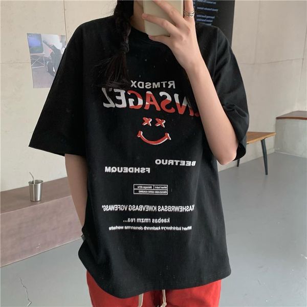 women's t-shirt summer short-sleeved female letter printing loose half-sleeved round neck large size tide, White