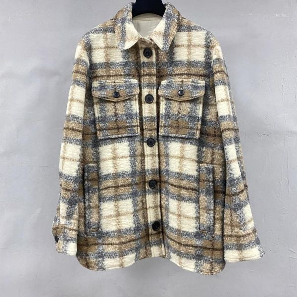 women's wool & blends single breasted women woolen coat plaid contrast color turn-down collar female jacket with pockets, Black
women's wool & blends single breasted women woolen coat plaid contrast color turn-down collar female jacket with pockets, Black