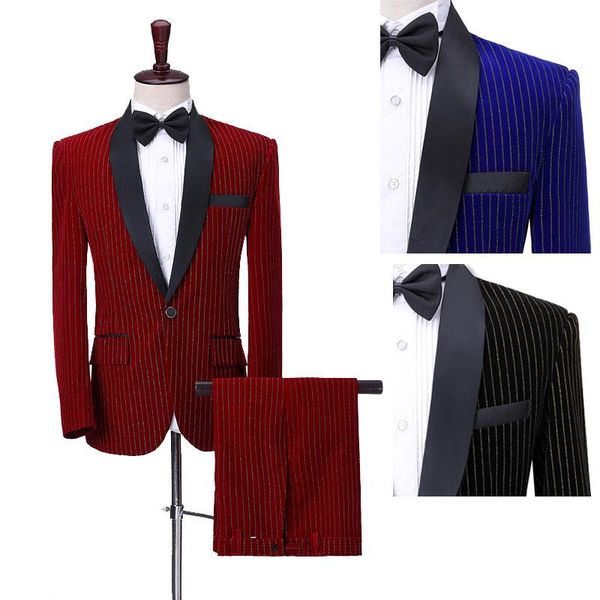 men's suits & blazers slim fit tuxedo wedding with pants royal blue red striped mens classic groommen stage singer costume homme, White;black
men's suits & blazers slim fit tuxedo wedding with pants royal blue red striped mens classic groommen stage singer costume homme, White;black