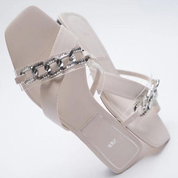 women's slippers 2021 new cross strap splicing chain square head low heel open toe outer wear slippers, Black
women's slippers 2021 new cross strap splicing chain square head low heel open toe outer wear slippers, Black