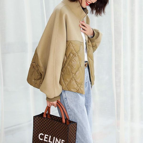 women's wool & blends double sided cashmere coat short high-end fashion foreign style bat sleeve 2021 splicing winter down jacket, Black
women's wool & blends double sided cashmere coat short high-end fashion foreign style bat sleeve 2021 splicing winter down jacket, Black