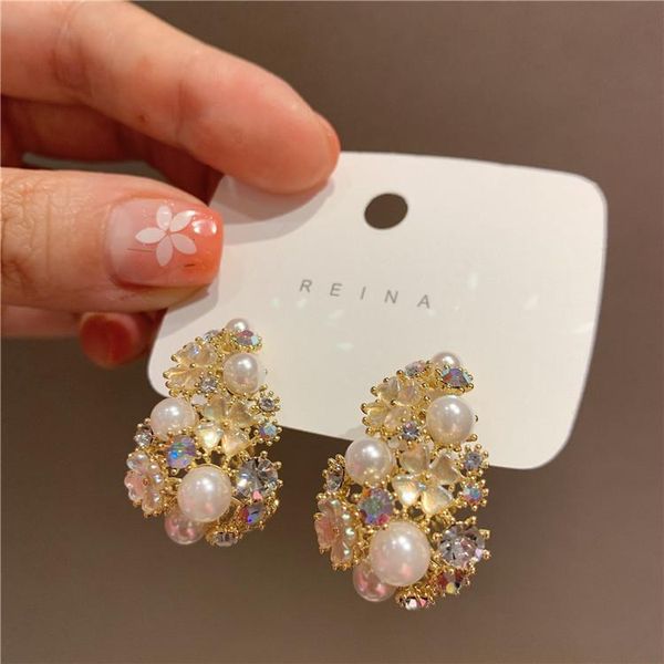 hoop & huggie korean design fashion jewelry handmade shell crystal flower semicircle earrings elegant exaggerated women's wedding earri, Golden;silver
hoop & huggie korean design fashion jewelry handmade shell crystal flower semicircle earrings elegant exaggerated women's wedding earri, Golden;silver