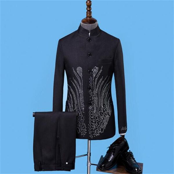 men's suits & blazers black blazer men groom suit set with pants mens chinese tunic costume singer standing collar stage clothing forma, White;black
men's suits & blazers black blazer men groom suit set with pants mens chinese tunic costume singer standing collar stage clothing forma, White;black