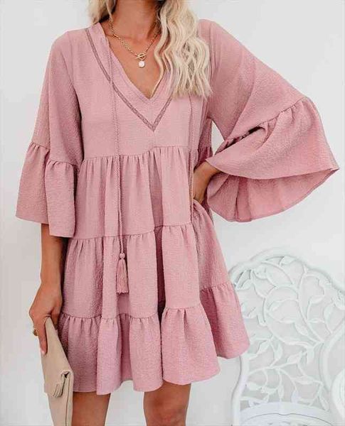 ruffle long sleeve fringed women dresses patchwork solid color flared casual spring party club beach vestidos, Black;gray
ruffle long sleeve fringed women dresses patchwork solid color flared casual spring party club beach vestidos, Black;gray