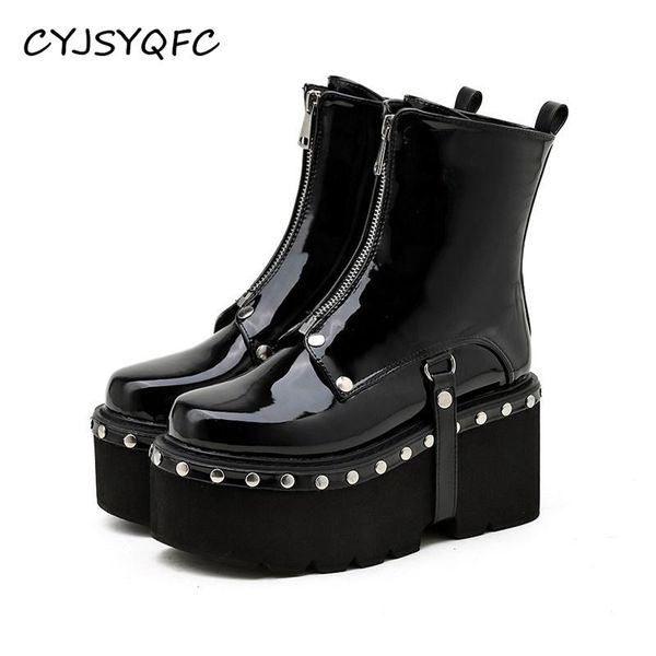 boots cyjsyqfc autumn winter black patent leather rivets women ankle round toe front zip chunky heels lady shoes for punk goth
boots cyjsyqfc autumn winter black patent leather rivets women ankle round toe front zip chunky heels lady shoes for punk goth