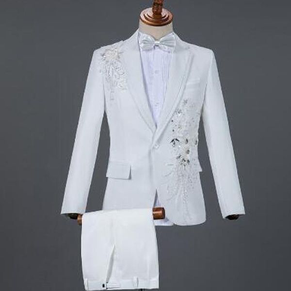 men's suits & blazers mens 2-piece embroidered diamond stand collar/lapel suit white men for wedding groom tuxedo prom stage (no tie), White;black
men's suits & blazers mens 2-piece embroidered diamond stand collar/lapel suit white men for wedding groom tuxedo prom stage (no tie), White;black